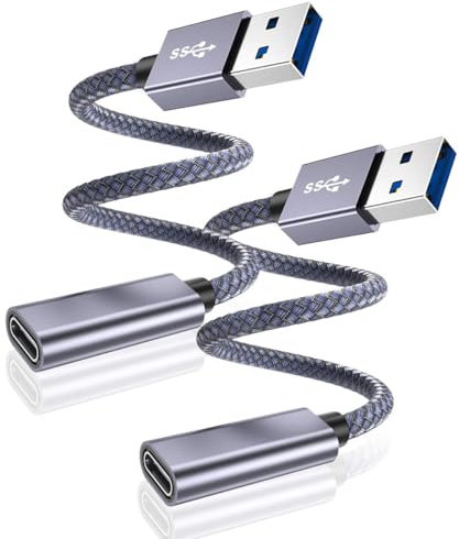 BASESAILOR Adattatore USB 3.0 a USB C 0.2M 2Pezzi,USBC Femmina A Maschio Cavo Connettore Tipo A 3.1 5Gbps per Caricatore,iPhone 17 Air 16 15 14 13 Pro Max iPad 10,Samsung Galaxy S25 S24,Z Flip Fold 5