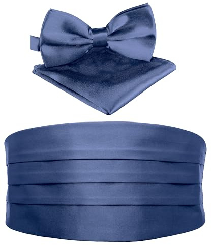 BomGuard Herren Kummerbund glänzend mit Fliege & Einstecktuch – 3er Set für Smoking & festliche Anlässe