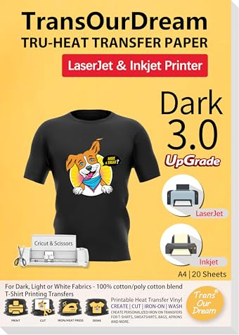 TransOurDream Dark Transfer Paper 20 Sheets A4 for Inkjet&Laser Printer