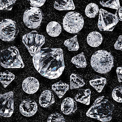 100 Pcs Vase Fillers Diamond Decoration for Craft Multi Size Fake Diamond Acrylic Gems Crystal for Wedding Party (Clear)