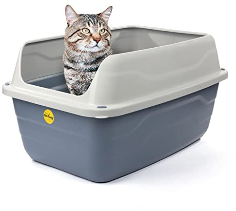 Vassoio per lettiera per gatti Jumbo aperto con bordo alto Pan Deep Anti-Spillage Toilet Box Grigio CatCentre®