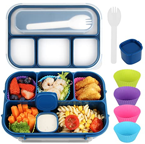 MaMix Bento Box Adult, Lunch Box Kids, Lunch Containers for Adults/Kids/Students,1300ML-4 Compartment Bento Box (blue)