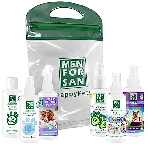 MENFORSAN Pack de Viaje con Productos de higiene para Perros, el Pack Incluye 6 Productos de 60ml, Blanco (54101MFP032252)