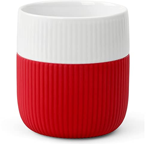 Royal Copenhagen Fluted Contrast Karibik Becher aus Porzellan in der Farbe Rot-Weiß 33cl, Maße: 8,5cm x 8,5cm x 10cm, 1064287