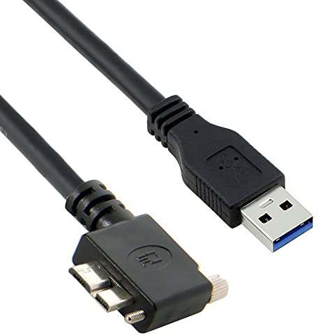 CY Cavo micro USB 3.0 con chiusura a vite singola a USB 3.0 dati 5 Gbps, cavo di alimentazione ad angolo sinistro di 90 gradi Type per fotocamera industriale VR computer (3,0 m)