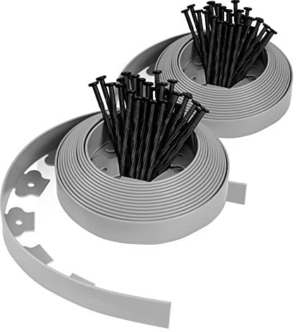 WOLTU Bordure Jardin, Bordure de Jardin Flexible, Bordure Jardin Plastique, Bordure Gravier en PE, Bordure Pelouse avec 60 Piquets, Longueur 20 m, Hauteur 5 cm, Gris