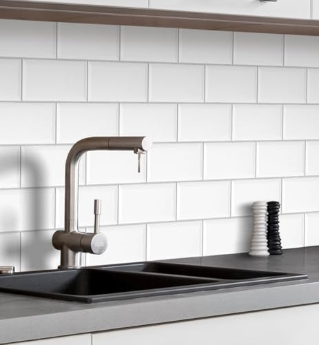 MyMaxxi Küchenrückwand selbstklebend - Matte, 0,4 mm Premium Spritzschutz Folie als günstige Alternative zu Glas, einfache Montage & leichte Reinigung - Motiv: Fliesen Wand 120 x 60 cm