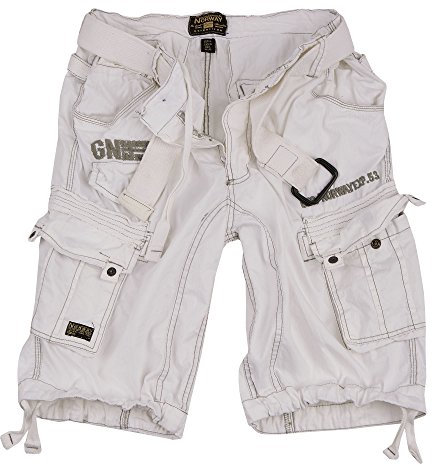 Geographical Norway Cargo Shorts Kurze Hose Bermuda mit Gürtel Short Hunter im Bundle mit UD Bandana (4XL, White)