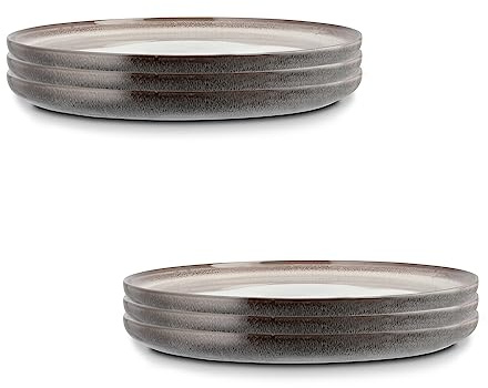 Peill+Putzler Germany 6er-Set Dessertteller in grau aus Steinzeug, runde Teller mit 20,5cm Durchmesser für 6 Personen, spülmaschinenfest & mikrowellengeeignet, jedes Teil ein Unikat
