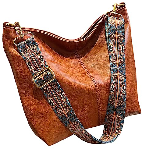 Anopo Bolso Hobo de Hombro Mujer, Vintage Bolso Tote de Piel Vegana | Correa Guitarra Ajustable, Cierre con Cremallera, Material PU, para Uso Diario y Vacaciones