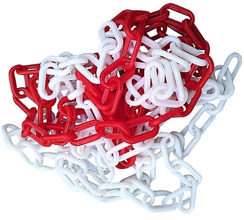 Lokatall Plastic Barrier Chain 6mm×33FT Warning Red and White Chains High Visibilty Guardrail Post Safety Protection Barrier Link for Parking Lot Construction Lo Crowd Control Traffic Queuing Line