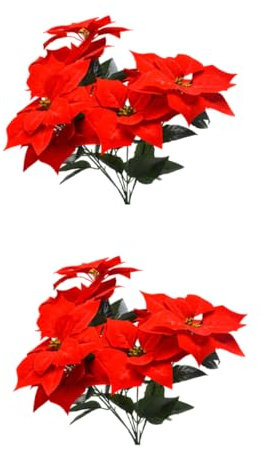 WOFASHPURET 2st Weihnachtsstern Zweige Künstlicher Weihnachtsstern Strauß Ornamente Rot Grabstein Blumensattel Christmas Blumen Arrangement Weihnachtsblumen Weihnachtsbaum Blumenarrangement