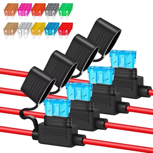 Anyongora 4 Pack 12AWG Inline Fuse Holder, Waterproof Heavy Duty 12V/24V Automotive Fuse Holder Kit with 40pcs Standard ATC/ATO Fuses (2A-40A), Tinned Copper Wire for Car Marine Boat Truck