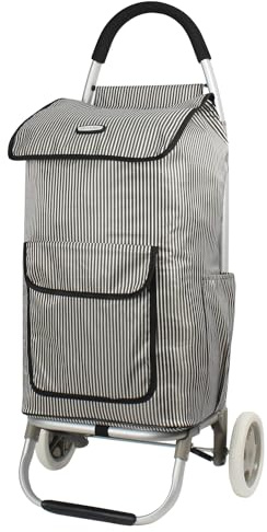 Rocklands® 54L Lightweight Shopping Trolley Cart Grocery Bag with Aluminum Frame, Noiseless Detachable Wheels, Folds Flat for Easy Storage (Black)