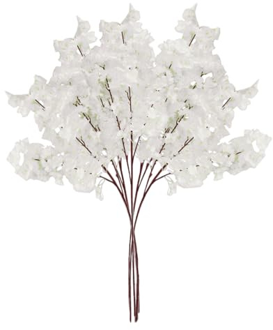 Lot de 5 Branches de Fleurs de Cerisier Artificielles, Bouquet de Fleurs de Cerisier Artificielles de 99,1 Cm, Fleurs Artificielles à Longue Tige pour Grand Vase, Bouquet de Fausses Fleurs(Un blanc)
