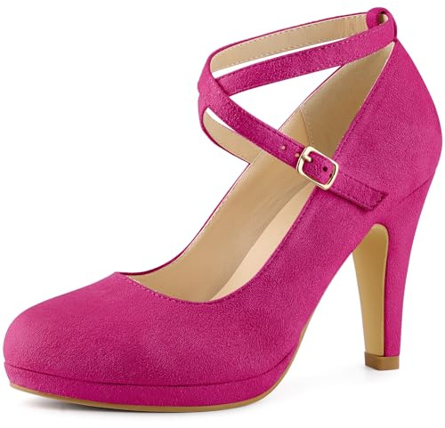 Allegra K Women's Platform Cross Strap Stiletto Heels Mary Jane Pumps Hot Pink 3.5 UK/Label Size 6 US