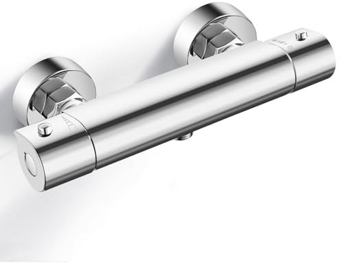 Rehomthy Miscelatore Termostatico per Doccia con Pulsante di Sicurezza a 38 °Rubinetto Miscelatore Termostatico Doccia, Rubinetto Termostatico per Bagno, Cromo