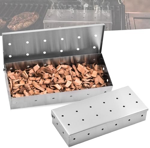 2 Pezzi Scatola per Affumicatura: WIYETY Scatola per Fumatori per Barbecue in Acciaio Inossidabile, Alta Capacità Smoker Box, Affumicatore BBQ per Fumatori di Carne Accessori per Barbecue 22x9.6x4.3cm