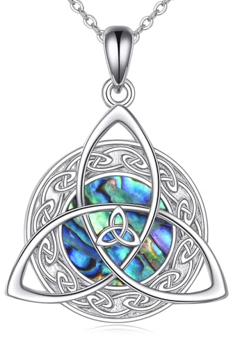 Keltischer Knoten Kette 925 Sterling Silber Irische Halskette Abalone Anhänger Halskette für Damen Trinity Celtic Abalone Schmuck für Damen Herren (trinity celtic knot)