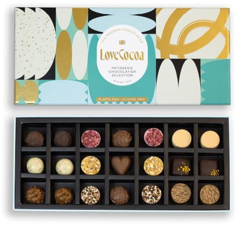 Love Cocoa Chocolate Patisserie Box Collection - Luxury Gift Box of 21 Chocolates, 11 Assorted Flavours, 250g - Perfect For Birthdays, Anniversaries, Christmas, Easter & Gifts