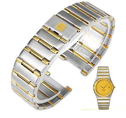 Svapo Armband für Omega-Uhr mit Constellation Twin Eagles-Serie, Herren- und Damen-Stahlband, massive Edelstahl-Uhrenkette(Silver gold,22-14mm)