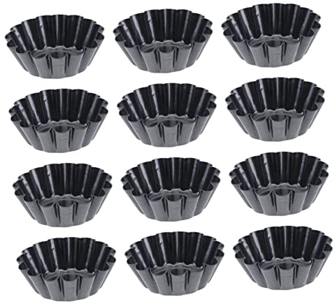 Toyvian 12pcs Carbon Steel Non-Stick Mini Tart Pans Flower Tart Muffin Cup Mold Baking DIY Home Baking