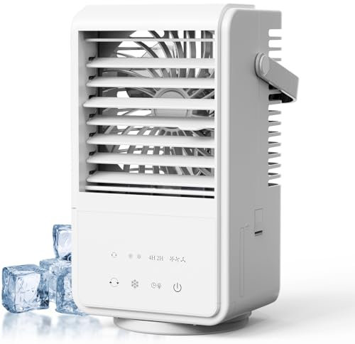 Condizionatore Portatile 1000ml, 3 Velocità, 2 Modalità, Radiatore Aria, Basso Consumo, Serbatoio Grande Capacità, Oscillazione 90°, Luce RGB, Touch Screen, USB-C, Silenzioso, per Casa/Ufficio