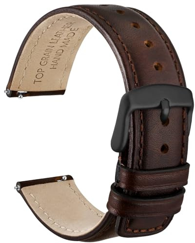 WOCCI 22mm Cinturino Orologio per Uomo e Donna, Vera Pelle - Pelle Grana Superiore, Sgancio Rapido, Fibbia Nera (Marrone Scuro)