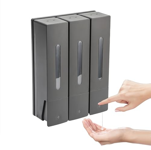 Dispenser per sapone da parete,Dispenser manuale di sapone a parete,senza trapano,3 x 450 ml,per gel doccia shampoo balsamo sapone liquido,per casa e hotel