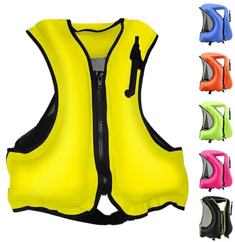 LUIVZD Swim Jacket - Giubbotto salvagente Gonfiabile for Snorkeling, for Kayak, Immersioni, Snorkeling, Sicurezza, Adatto for Adulti da 80 a 220 libbre(Yellow)
