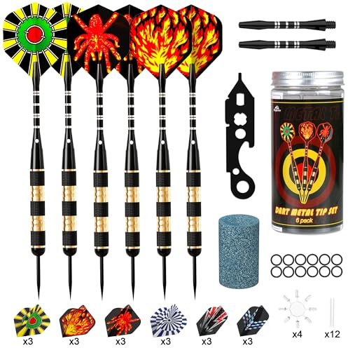 6 stycken dartpilar metallspets, 24 gram professionella dartpilar, stålpilset med aluminiumskaft flygare skydd gummi O-ringar multipurpose dartverktyg