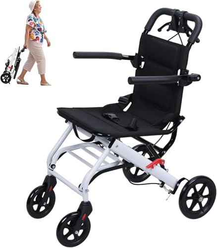 Rollstuhl Faltbar Leicht, Reiserollstuhl Ultraleicht Faltbar für Erwachsene, Ergonomisches Design, Aktivrollstuhl mit Sicherheitsgurt, Aluminiumrahmen, PU-Räder für Reibungsloses Fahren