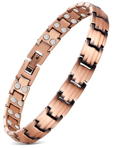 Jeracol Bracelets en cuivre pur à 99,99 % pour femme - Bracelet magnétique en cuivre - Longueur réglable - Outil de taille inclus dans une boîte cadeau