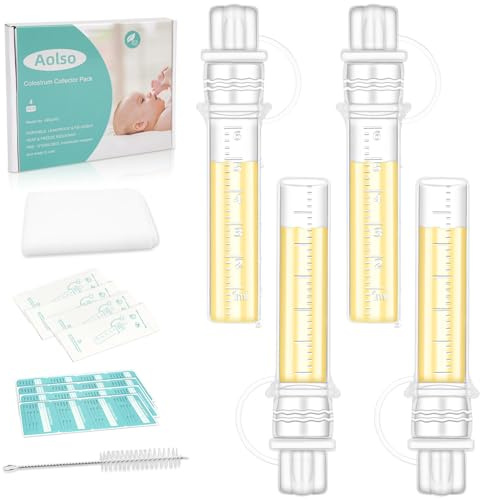 Aolso Colostrum Collector, 4 st/6 ml återanvändbar bröstmjölksuppsamlare, silikonråmjölk samlare BPA-fri, mångsidig samlare bärbar, med bomullstädduk, etiketter