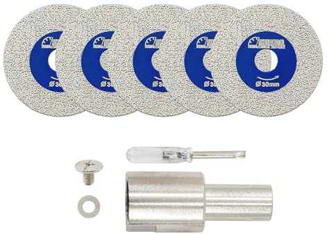 SHDIATOOL Mini Glasses Cutting Disc 30MM with M14 Flange and Screwdriver, 1mm Ultra-Thin Diamond Cutting Blade Wheel for Cutting Glass, Jade, Crystal, Ceramics and etc, 5Pcs