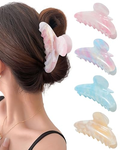 Mesovor 4 Stück Acryl Haarklammern für Damen und Mädchen, 10.5cm große Rutschfeste Haarspangen, Bananen Haarklammer für Dünnes und Dickes Haar (Hellblau, Orange, Hellrosa, Violett)
