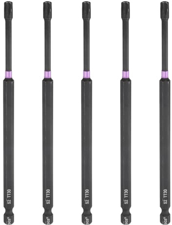 sourcing map Lot de 5 embouts de tournevis à impact TT30 à tête Torx 6,35 mm Tige hexagonale 150 mm de long magnétique inviolable 6 points Étoile visseuse forets forets phosphate S2 outils électriques