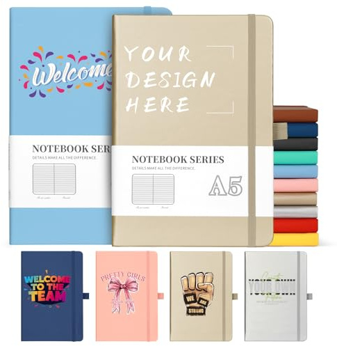 ENOMY Personalisiert Notizbuch A5 Liniertes Anpassbar Notizbuch mit Logo Text Hardcover Tagebuch für Büro Schule Gold