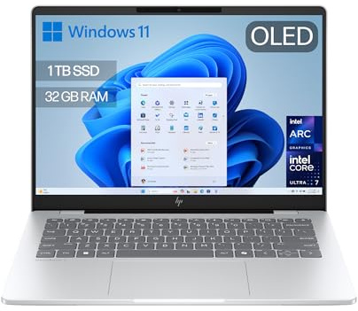 HP OmniBook 7 AI - Ordenador Portátil de 14 OLED 2K (Intel Core Ultra 7 255H, 32GB RAM, 1TB SSD, Gráficos Intel ARC, Windows 11 Home) Plata - Teclado QWERTY Español