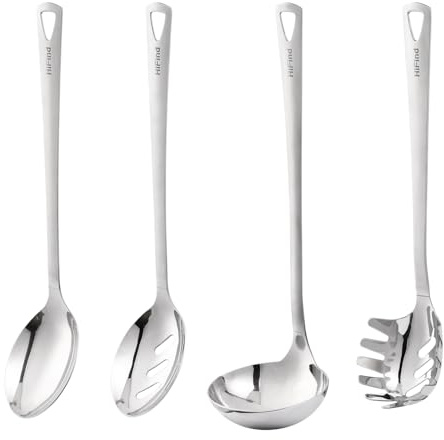 4-teiliges Küchenutensilien-Set, nachhaltiges Küchenutensilien-Set zum Kochen, Set mit Servierlöffel, Spaghetti-Gabel, Schöpfkelle, stabiler Servierlöffel