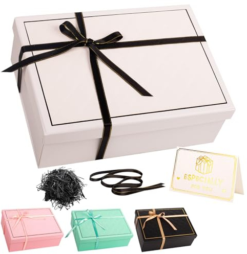 Boîte cadeau blanche avec couvercle 25x18x9cm - Boîtes cadeaux de luxe moyennes/grandes pour les cadeaux, boîte cadeau en carton vide pour anniversaire, mariage, Noël, Saint-Valentin - Boîte cadeau