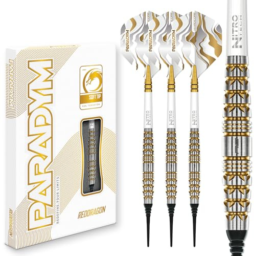 RED DRAGON Darts - Paradym Gold Serie Dart Pfeile | 18g Fass/20g Vollgewicht | Torpedo Fass | Professional Weiche Spitze Dart Set - 90% Tungsten Profi Dartpfeile | Beinhaltet Dartflüge & Schäfte