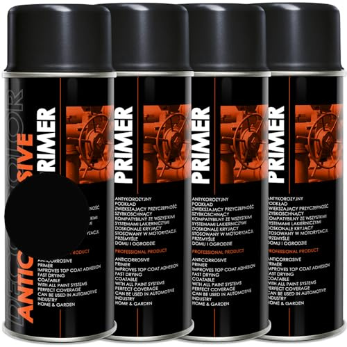 Deco Color 4er Sparpack Grundierung 400ml Haftgrund für z.B. Alufelgen, KFZ, Holz, Beton (4 Dosen Grundierung schwarz 400ml)
