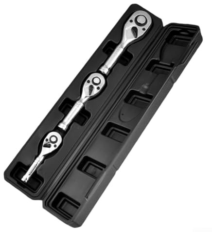 Set di 3 chiavi a cricchetto con manico corto a 72 denti, in acciaio al cromo vanadio, 1, 4, 3, 8, 1, 2, misure per mobili, auto, moto e officina