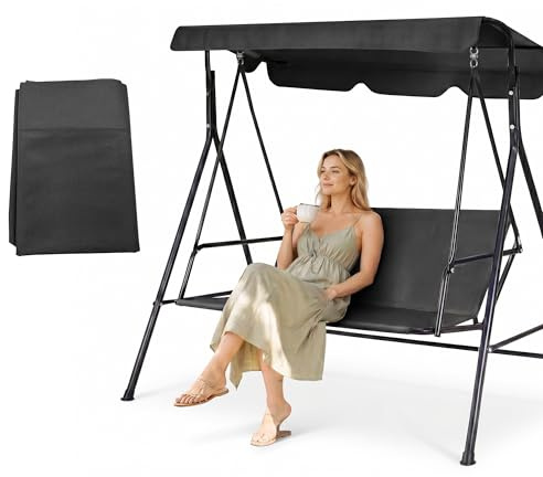 Wasserdichter Hollywoodschaukel Auflage, 115 x 48 x 48 cm Hollywoodschaukel Sitzbezug, 900D Oxford Stoff, Gartenschaukel Sitzbezug, Ersatz-Schaukelauflage für 2-3 Sitzer Gartenschaukel (Schwarz)