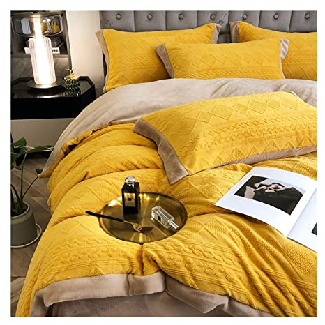 Påslakanset Winter Coral Velvet Fyrdelat flanell Tredimensionellt snidat Milk Velvet Lyxigt sängöverdrag med dubbelt flanellsängset Påslakan (Färg : Guld, Storlek : 1,5 m lakan set