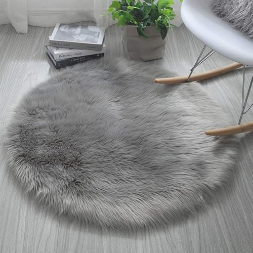 Cumay Kunstfell Pelz Stil Teppich Faux Fleece flauschig Bereich Teppiche Anti-Rutsch Yoga Teppich für Wohnzimmer Schlafzimmer Sofa Boden Teppiche, (Rund Grau, 60x60cm)
