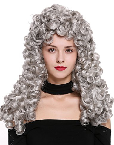 WIG ME UP - B17-2P-B-51 Perücke Damen Herren Barock Renaissance König Edelmann lang Locken gelockt silber grau