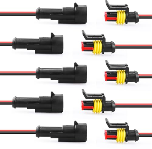 moinkerin 5 Pieces Waterproof Electrical Connectors for Car 2 Pin Male and Female Plug IP67 Wired AWG Gauge for Boats, Motorbikes, Scooters, Trucks, Quad, Bikes and Trikes
