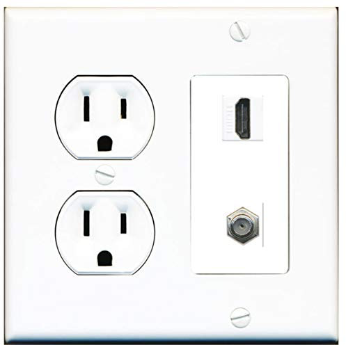 Presa di alimentazione rotonda 15 Amp 1 porta HDMI 1 cavo coassiale TV tipo F piastra a muro bianco